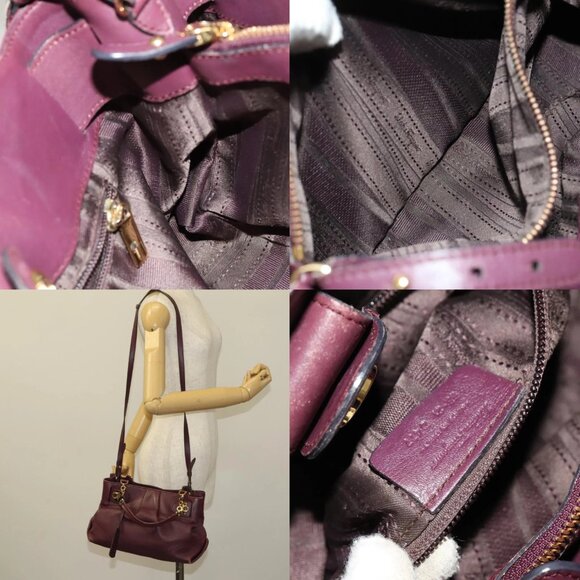 Salvatore Ferragamo Gancini Chain Hand Bag Leather 2way Purple Gold Auth BA1705 - Picture 13 of 15